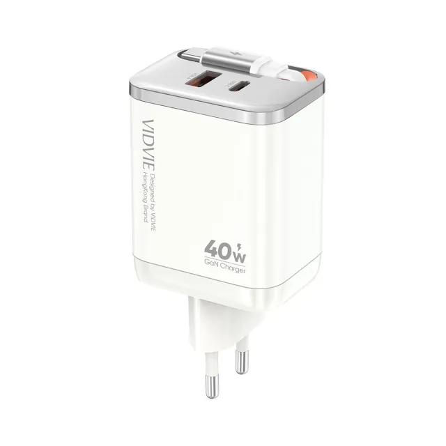 شاحن VIDVIE XL-PLE227 بقدرة 40 واط GaN مع كابل قابل للسحب
