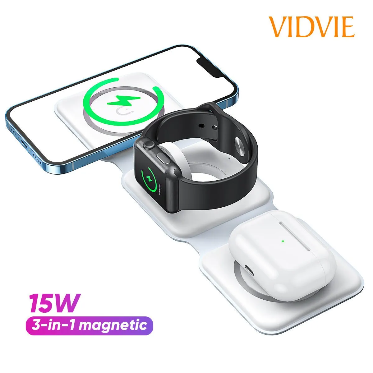 VIDVIE WLC1408 3-in-1 Foldable Magnetic Wireless Charger