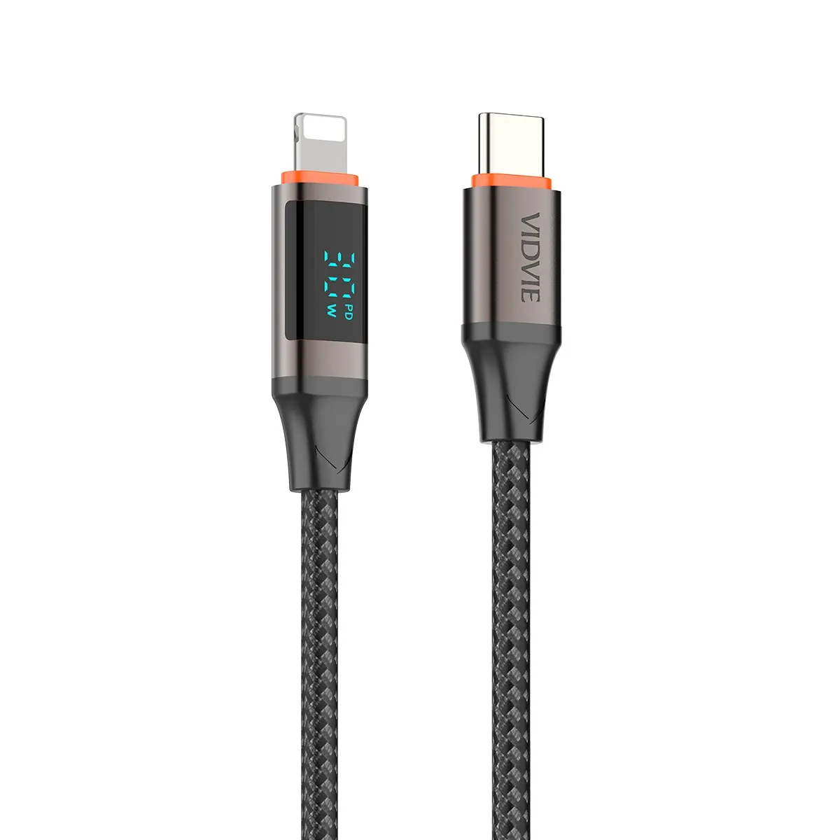 VIDVIE CB4036 Type-C to Lightning Braided Cable with LED Display (30W)
