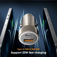 VIDVIE CC542 Metal Car Charger 33W (Type-C + USB)