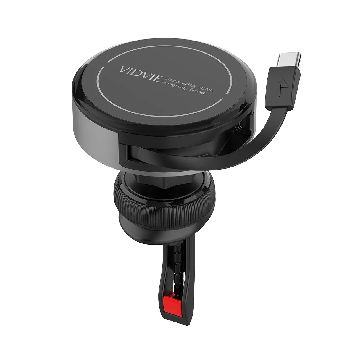 VIDVIE HC1544 Magnetic Wireless Charging Car Mount with Retractable Cable