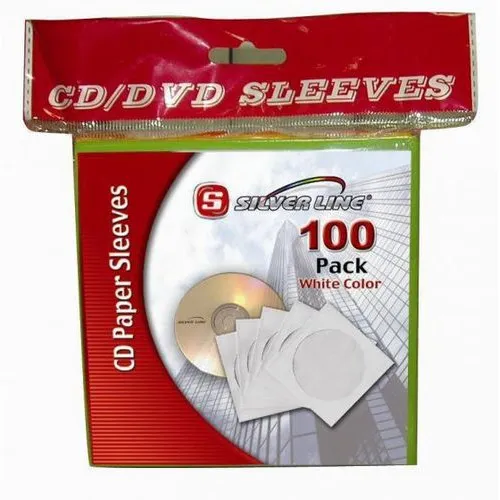 أغلفة ورقية لأقراص CD/DVD سيلفر لاين Silver Line – 100 قطعة – أبيض