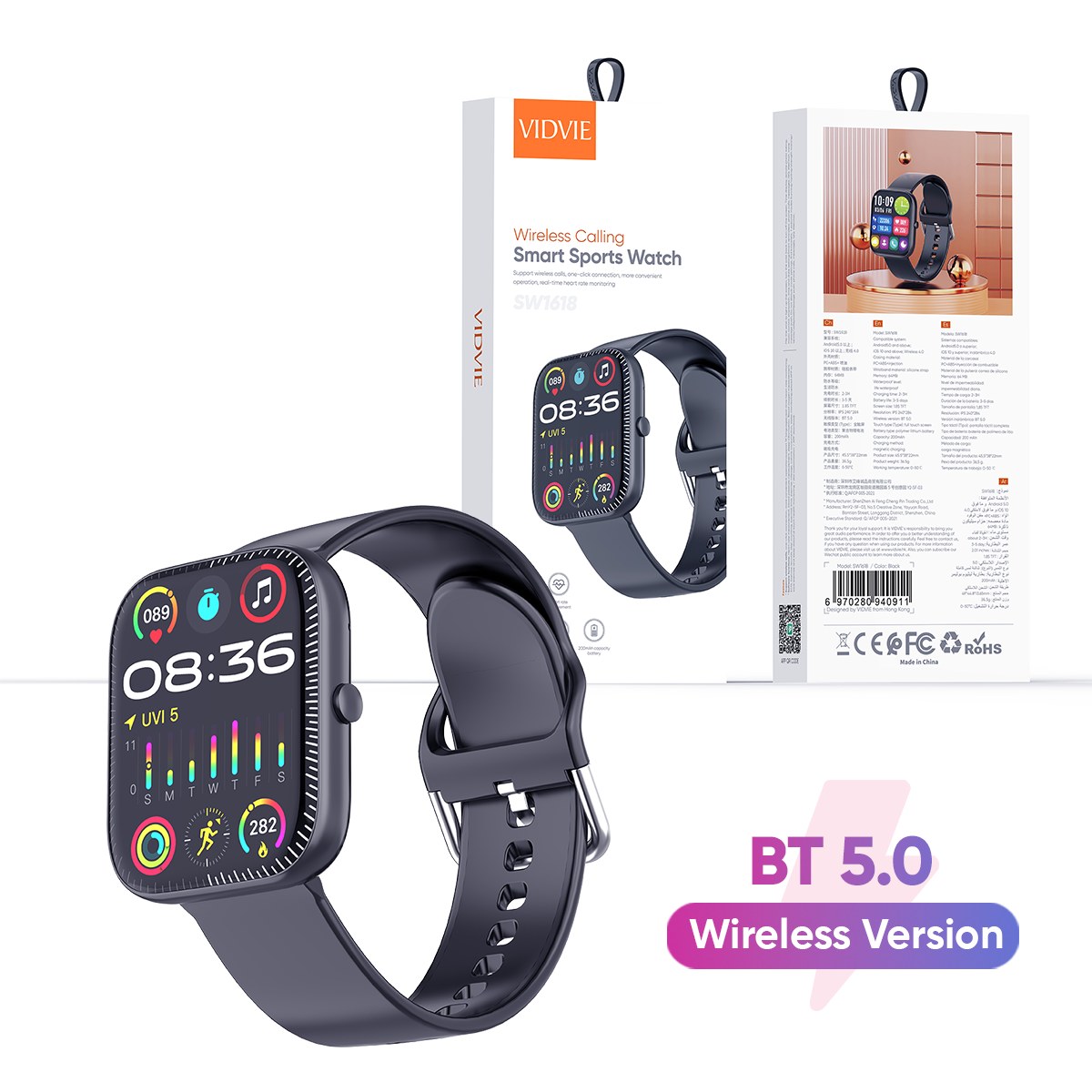ساعة ذكية رياضية VIDVIE SW1618 مع اتصال لاسلكي بالمكالمات